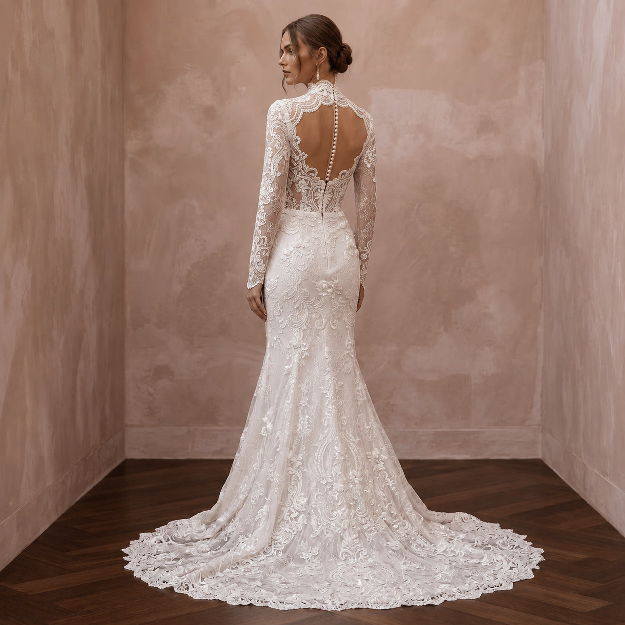 High Neck Lace Wedding Dress for a Traditional Church Ceremony