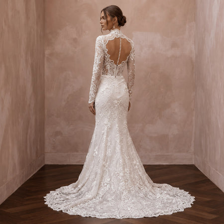 High Neck Lace Wedding Dress for a Traditional Church Ceremony