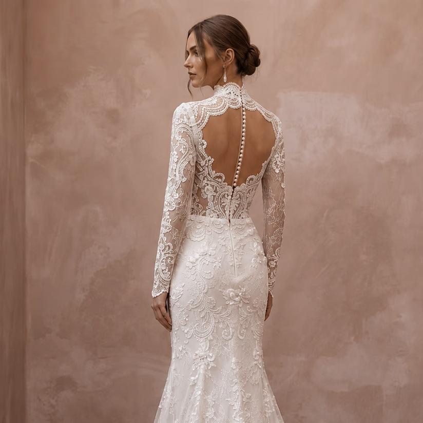 High Neck Lace Wedding Dress for a Traditional Church Ceremony
