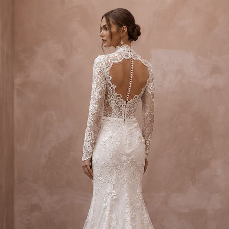 High Neck Lace Wedding Dress for a Traditional Church Ceremony