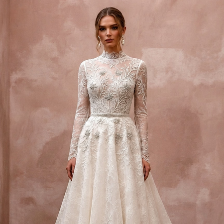 High Neck Lace Wedding Dress for a Winter Church Wedding