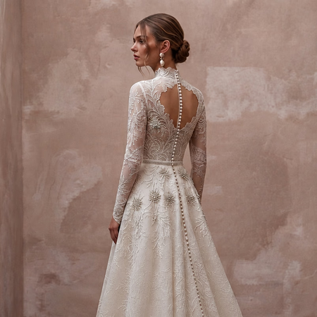 High Neck Lace Wedding Dress for a Winter Church Wedding