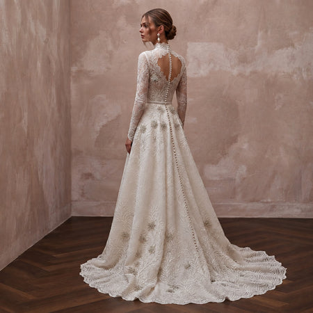 High Neck Lace Wedding Dress for a Winter Church Wedding