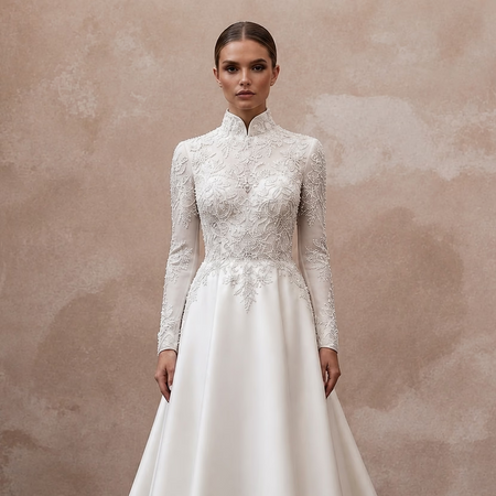 High Neck Satin Bridal Dress for a Winter Wedding