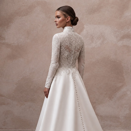 High Neck Satin Bridal Dress for a Winter Wedding