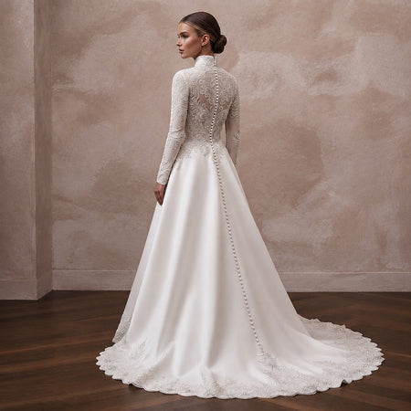 High Neck Satin Bridal Dress for a Winter Wedding
