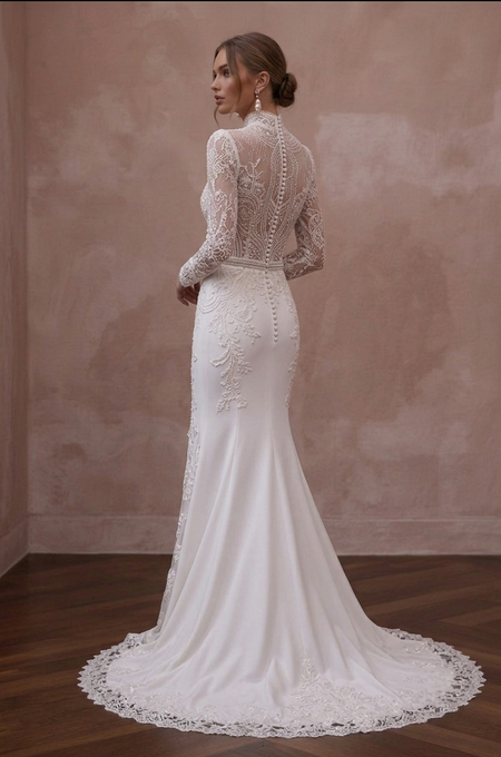 High Neck Wedding Dresses with Delicate Lace Sleeves