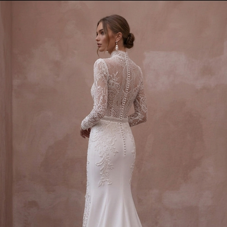 High Neck Wedding Dresses with Delicate Lace Sleeves