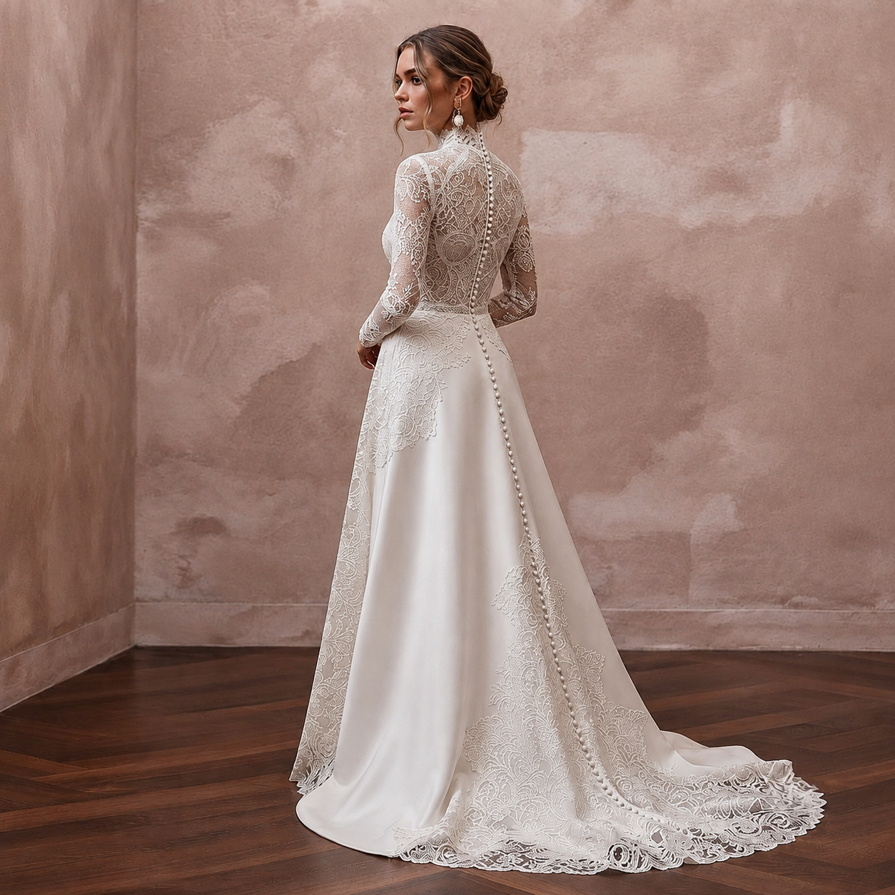 High Neck Wedding Dresses with French Lace Sleeves Secondary image