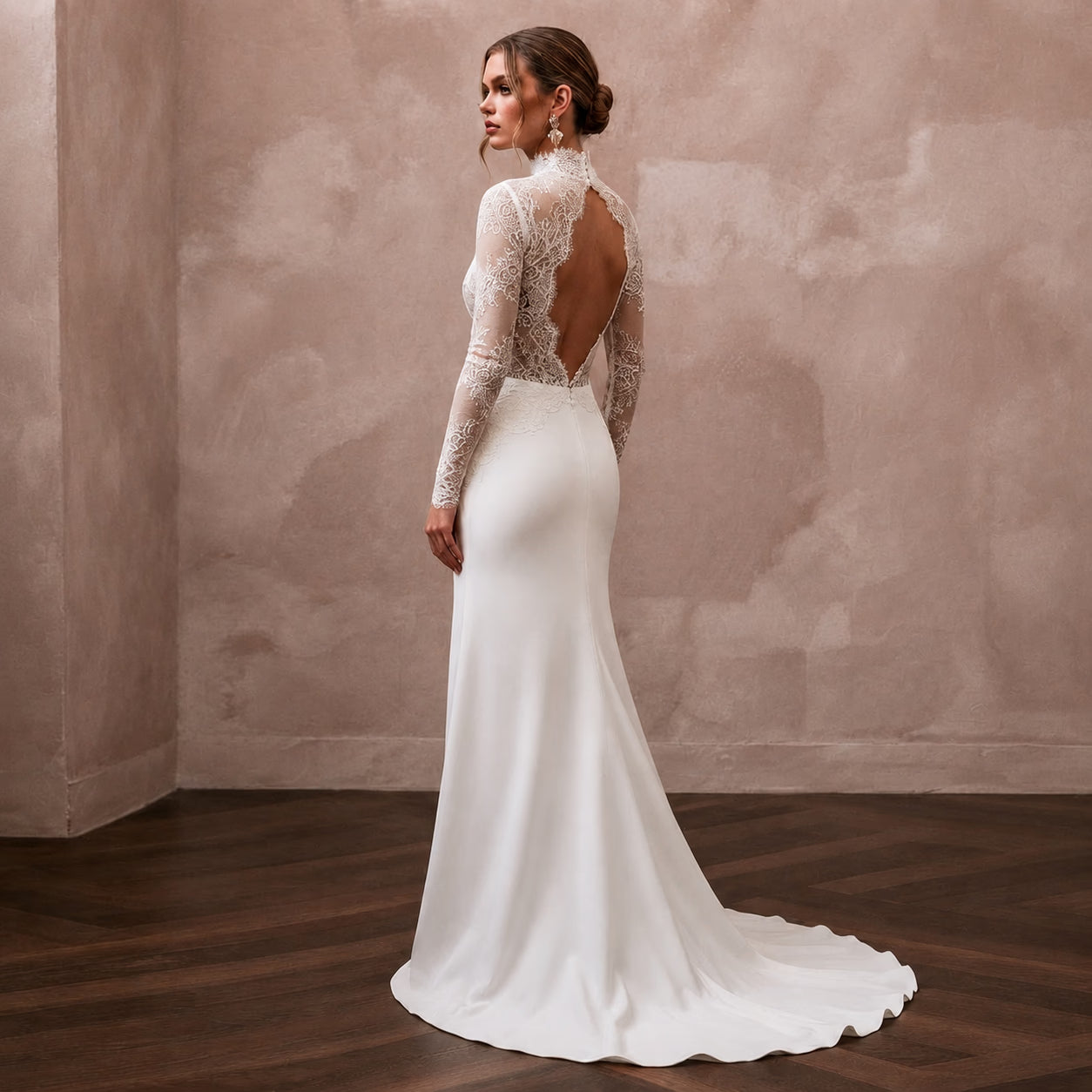 High Neck Wedding Dresses with Long Chantilly Lace Sleeves Secondary image