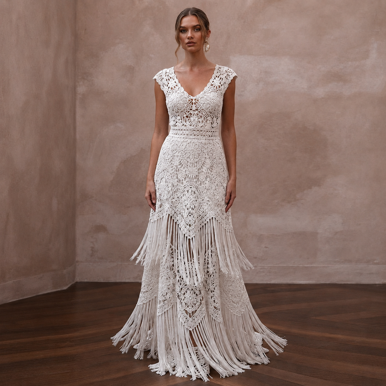 Hippie-Chic White Fringe Crochet Dress for Beach Vow Exchange Main image