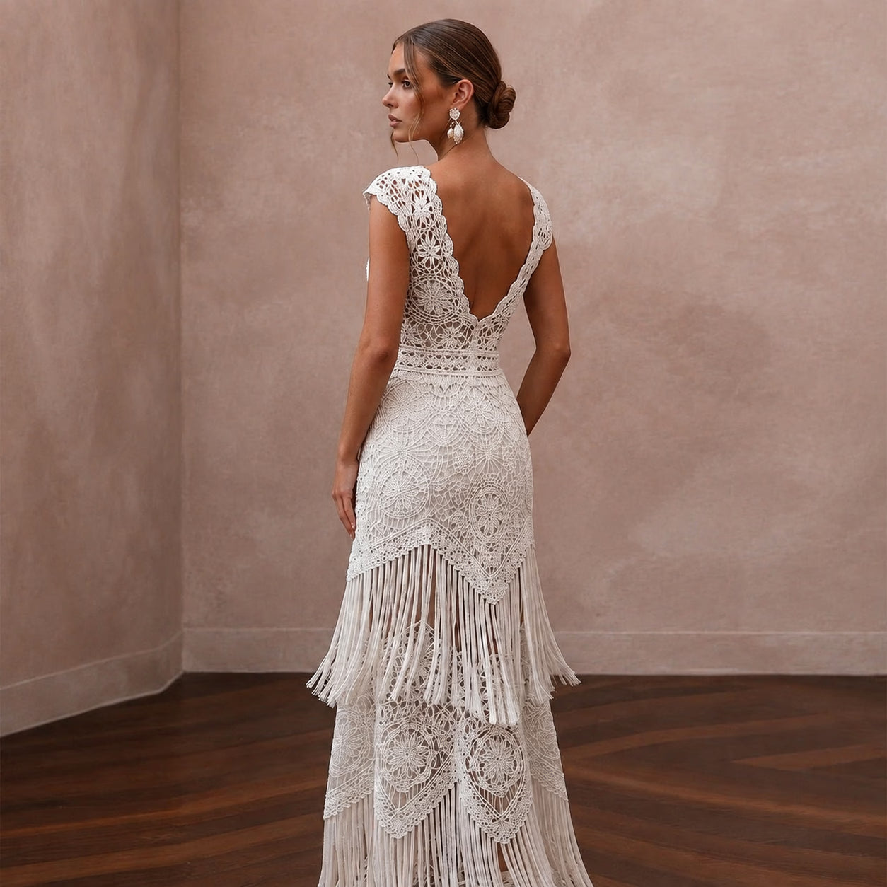 Hippie-Chic White Fringe Crochet Dress for Beach Vow Exchange Secondary image