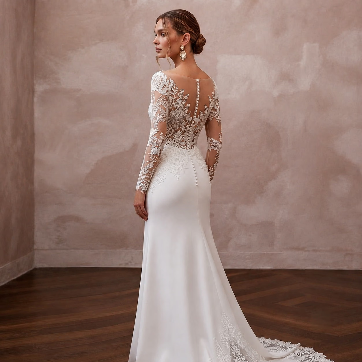 Illusion Neck Wedding Dresses with Botanical Lace Details - Apparel & Accessories > Clothing > Wedding & Bridal Party Dresses > Wedding Dresses - Mignonette Bridal