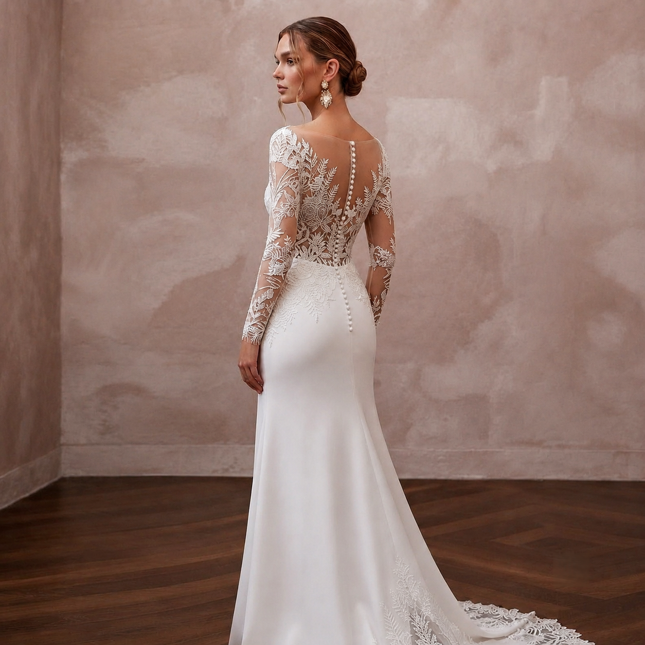 Illusion Neck Wedding Dresses with Botanical Lace Details