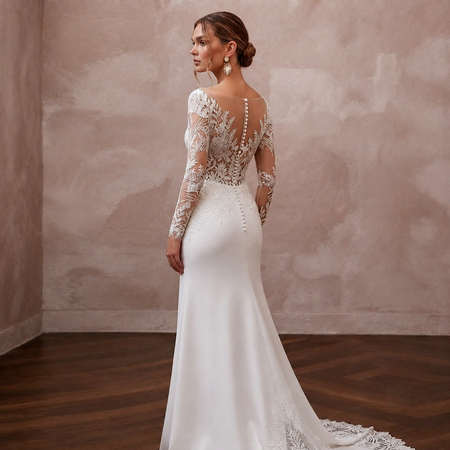 Illusion Neck Wedding Dresses with Botanical Lace Details