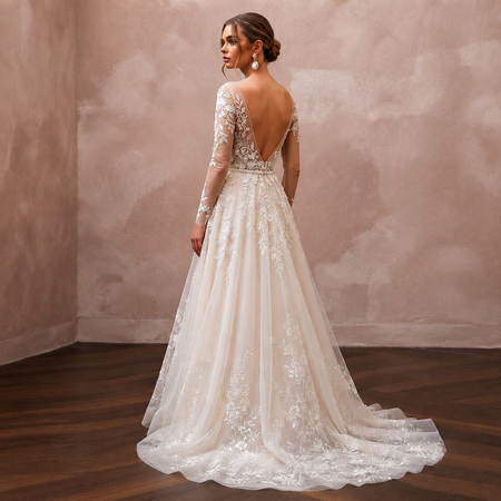 Illusion Neck Wedding Dresses with Botanical Lace Details