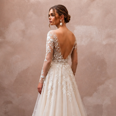 Illusion Neck Wedding Dresses with Botanical Lace Details