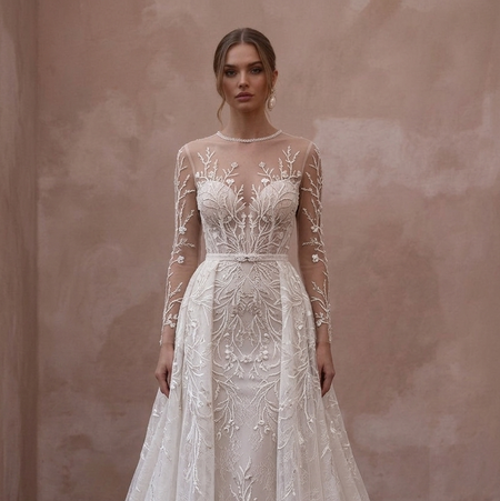 Illusion Neck Wedding Dresses with Embroidered Tulle