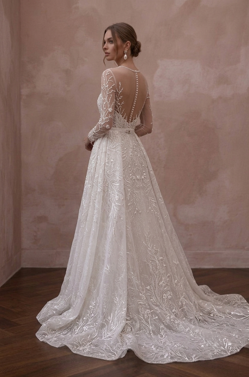 Illusion Neck Wedding Dresses with Embroidered Tulle Secondary image