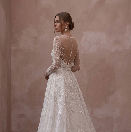 Illusion Neck Wedding Dresses with Embroidered Tulle - Apparel & Accessories > Clothing > Wedding & Bridal Party Dresses > Wedding Dresses - Mignonette