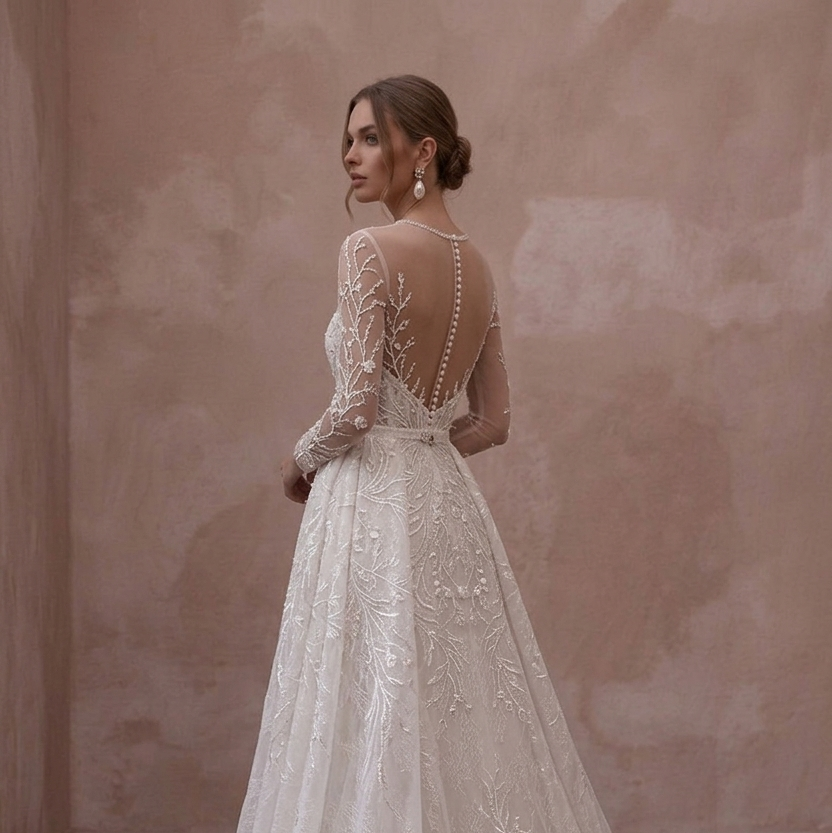 Illusion Neck Wedding Dresses with Embroidered Tulle