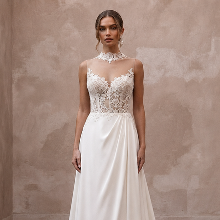 Illusion Neck Wedding Dresses with Floral Lace Panels