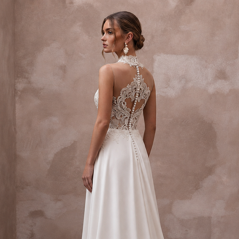 Illusion Neck Wedding Dresses with Floral Lace Panels