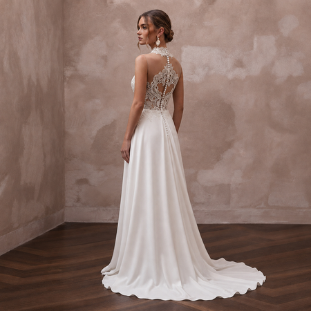 Illusion Neck Wedding Dresses with Floral Lace Panels