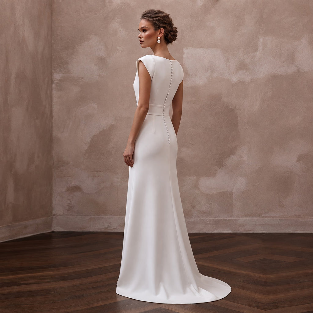 Italian Crepe Wedding Dresses with Sleek Minimalism - Apparel & Accessories > Clothing > Wedding & Bridal Party Dresses > Wedding Dresses - Mignonette Bridal