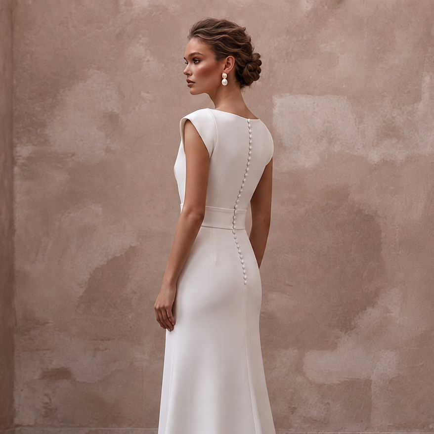 Italian Crepe Wedding Dresses with Sleek Minimalism - Apparel & Accessories > Clothing > Wedding & Bridal Party Dresses > Wedding Dresses - Mignonette Bridal