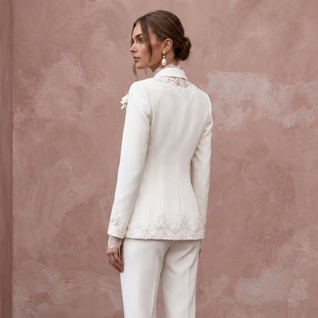 Ivory Chantilly Lace and Crepe Two-Piece Bridal Suit for City Hall