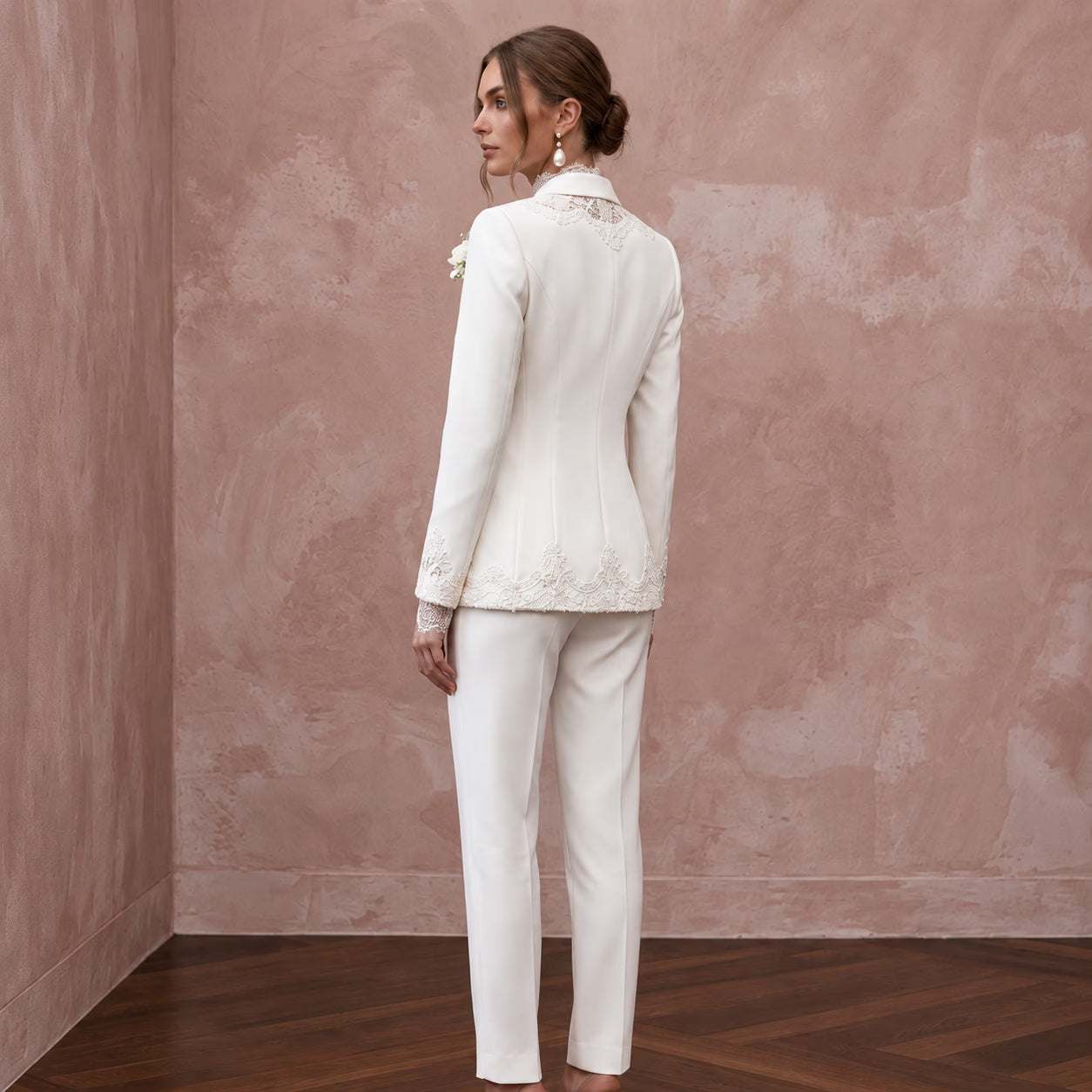 Ivory Chantilly Lace and Crepe Two-Piece Bridal Suit for City Hall Secondary image