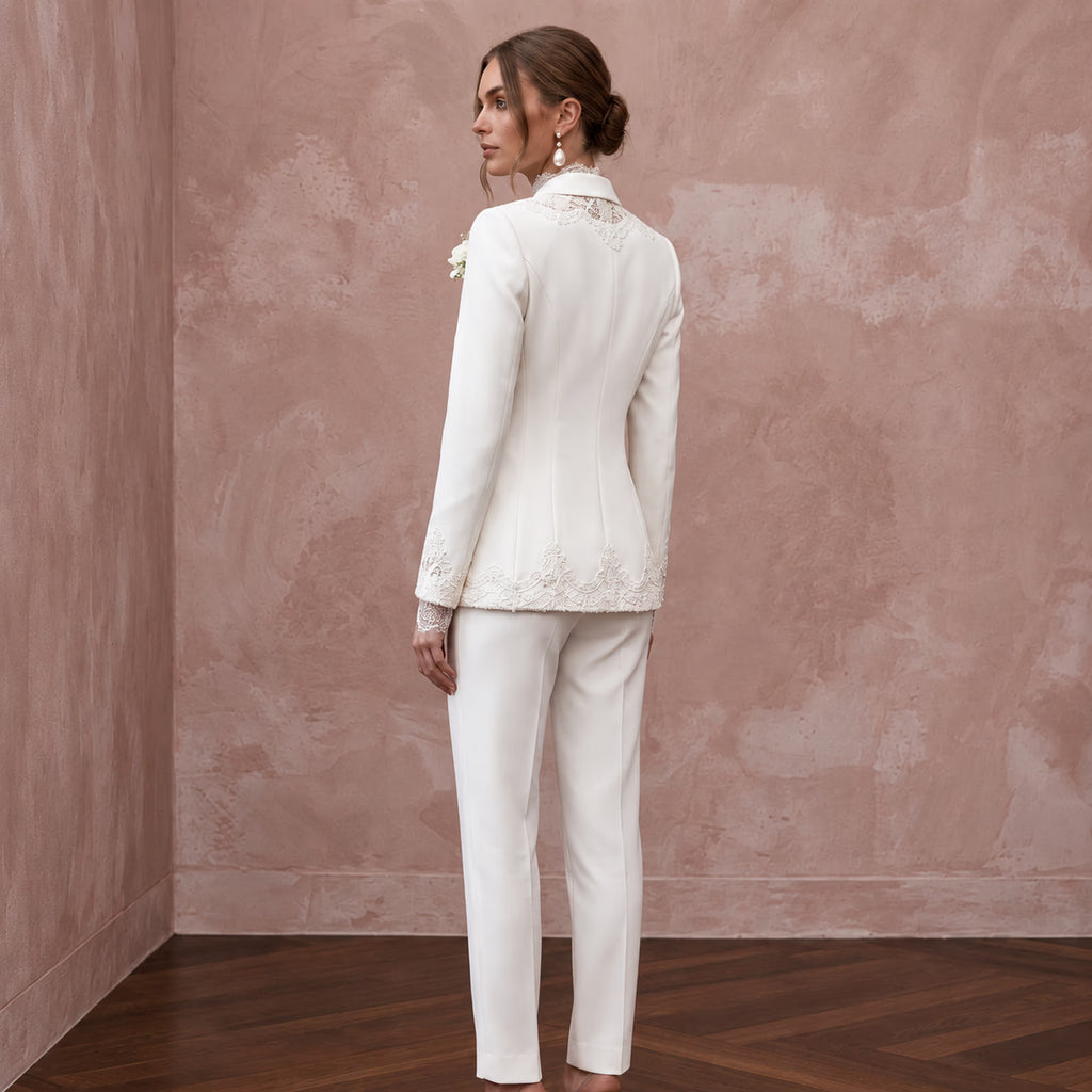 Ivory Chantilly Lace and Crepe Two-Piece Bridal Suit for City Hall