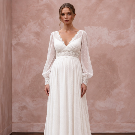 Ivory Dotted Swiss Chiffon Empire Waist Maternity Bridal Dress