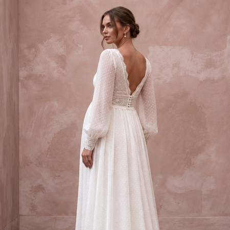 Ivory Dotted Swiss Chiffon Empire Waist Maternity Bridal Dress