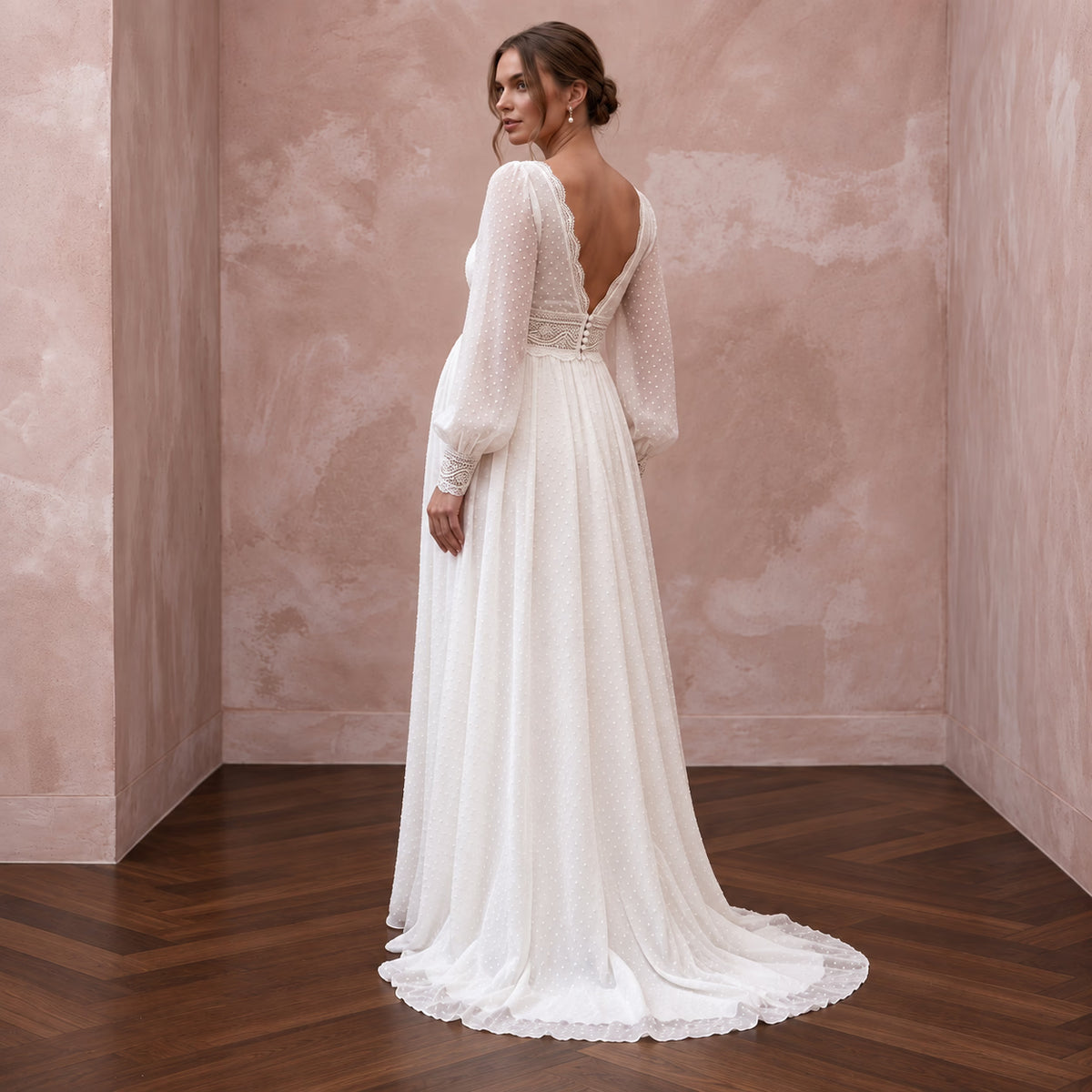 Ivory Dotted Swiss Chiffon Empire Waist Maternity Bridal Dress