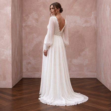 Ivory Dotted Swiss Chiffon Empire Waist Maternity Bridal Dress