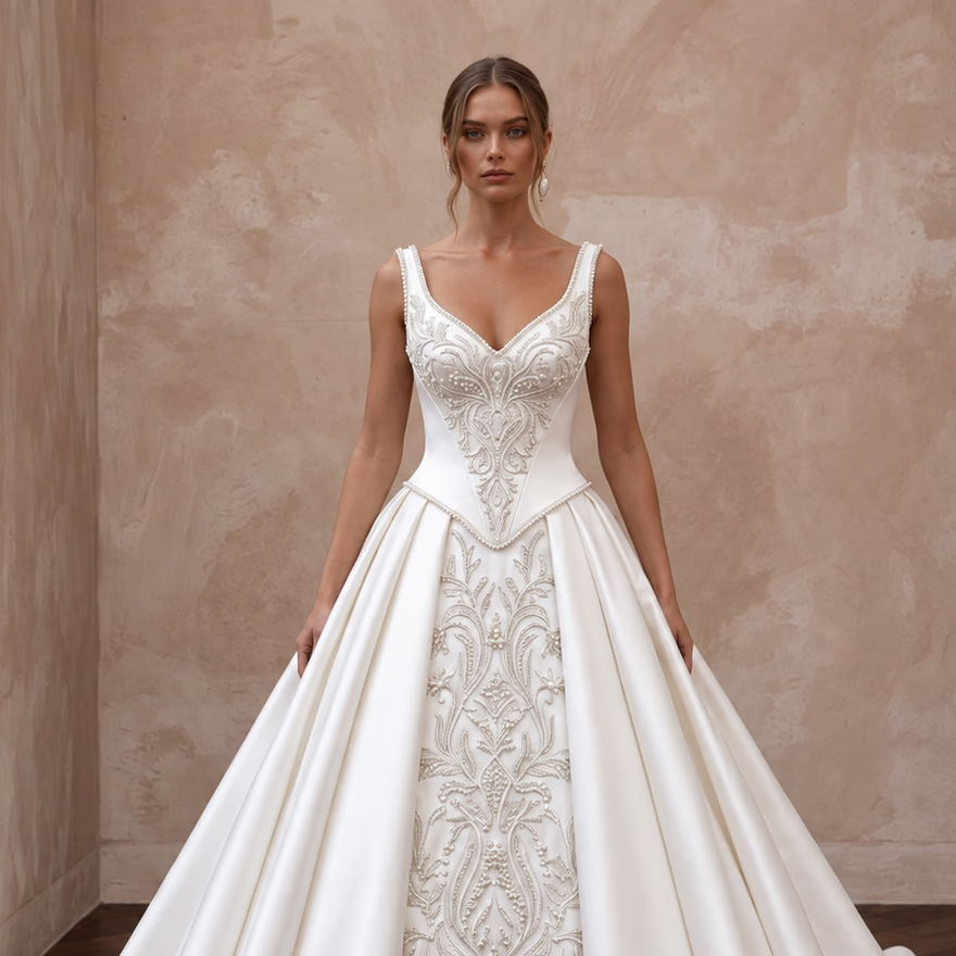 Ivory Duchess Satin Basque Waist Ball Gown for Cathedral Ceremony Secondary image