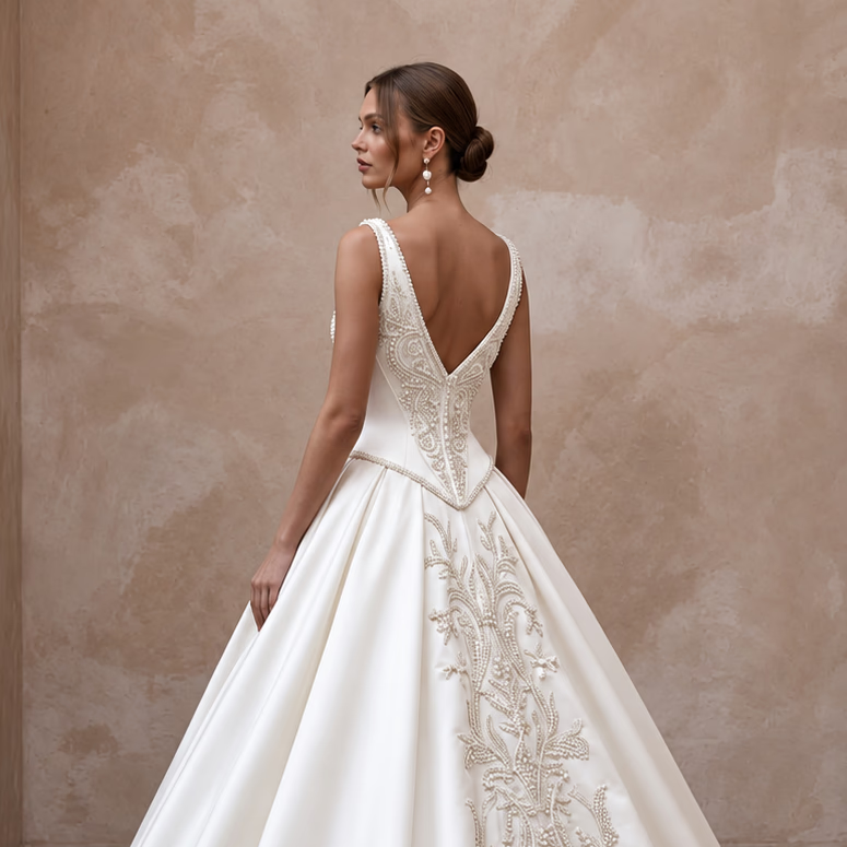 Ivory Duchess Satin Basque Waist Ball Gown for Cathedral Ceremony