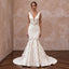 Ivory Floral Jacquard Plunge Neck Trumpet Wedding Gown - Apparel & Accessories > Clothing > Wedding & Bridal Party Dresses > Wedding Dresses - Mignonette Bridal