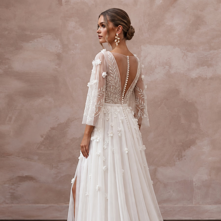 Ivory Georgette Plunge V-Neck Flowing Maxi Dress for Tropical Elopement