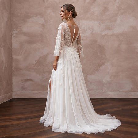 Ivory Georgette Plunge V-Neck Flowing Maxi Dress for Tropical Elopement