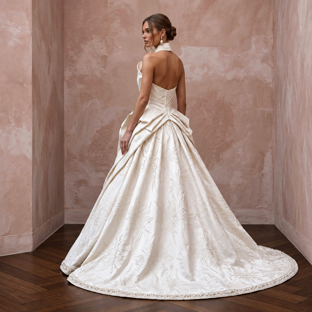 Ivory Heavy Silk Sculptural Pleated Ball Gown for Winter Wedding