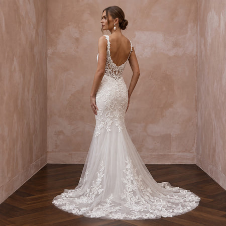 Ivory Laser - Cut Floral Applique Tulle Sweetheart Mermaid Dress - Apparel & Accessories > Clothing > Wedding & Bridal Party Dresses > Wedding Dresses - Mignonette Bridal