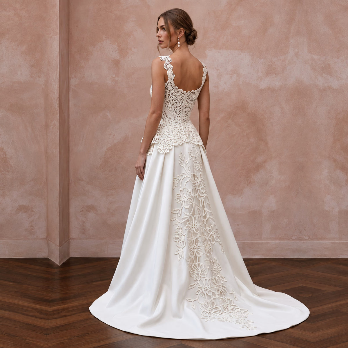 laser cut lace wedding dress Ivory Laser-Cut Floral Faille A-Line for Modern Art Gallery Cere – Mignonette Bridal Color:Dark Eucalyptus Mermaid wedding NA-08.25.26AM Mrat Women's Pleated Flare