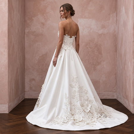 Ivory Laser - Cut Floral Faille Strapless A - Line Modern Wedding Gown - Apparel & Accessories > Clothing > Wedding & Bridal Party Dresses > Wedding Dresses - Mignonette Bridal