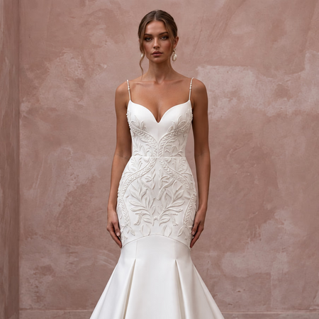 Ivory Matte Satin Sweetheart Neckline Trumpet Gown for Formal Ceremony