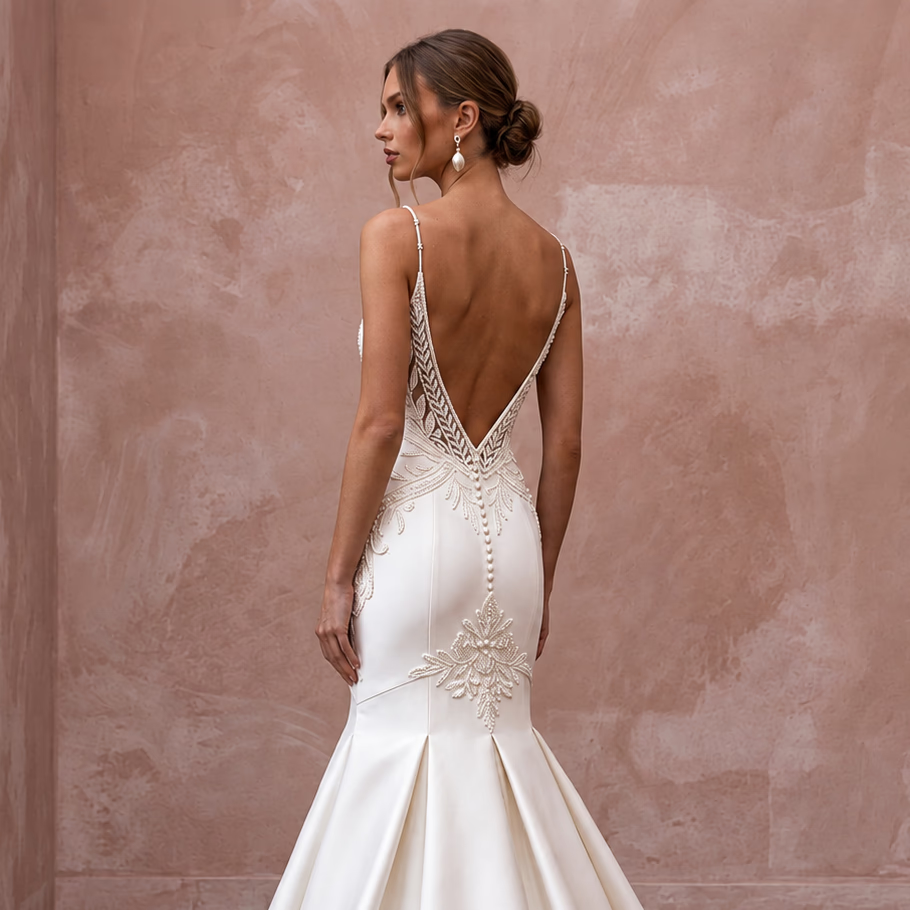 Ivory Matte Satin Sweetheart Neckline Trumpet Gown for Formal Ceremony