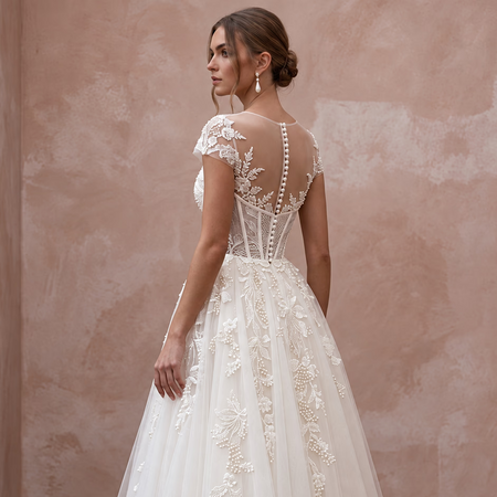 Ivory Tulle Corset Bodice Tea - Length Dress for 1950s Themed Reception - Apparel & Accessories > Clothing > Wedding & Bridal Party Dresses > Wedding Dresses - Mignonette Bridal
