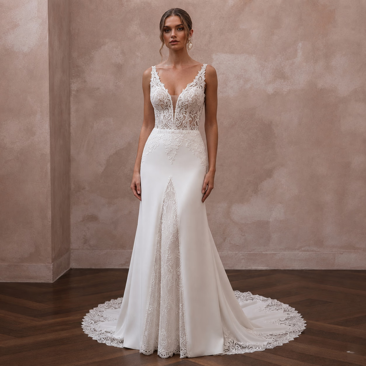 Ivory Wedding Dresses with Chantilly Lace Details - Apparel & Accessories > Clothing > Wedding & Bridal Party Dresses > Wedding Dresses - Mignonette Bridal